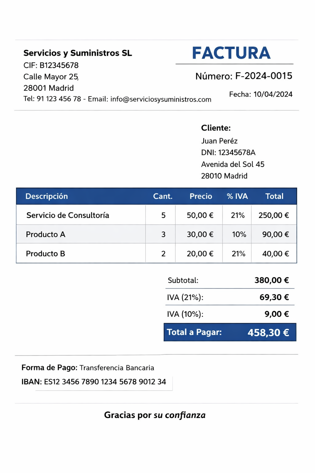 Ejemplo de factura en Facturator